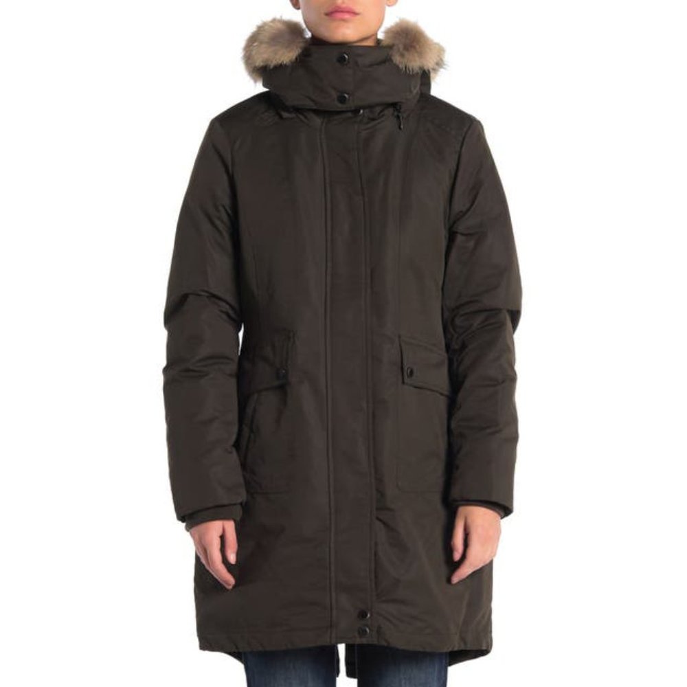 NEW Andrew Marc Women Samantha Olive Genuine Coyote Fur Trim Hood Down Parka